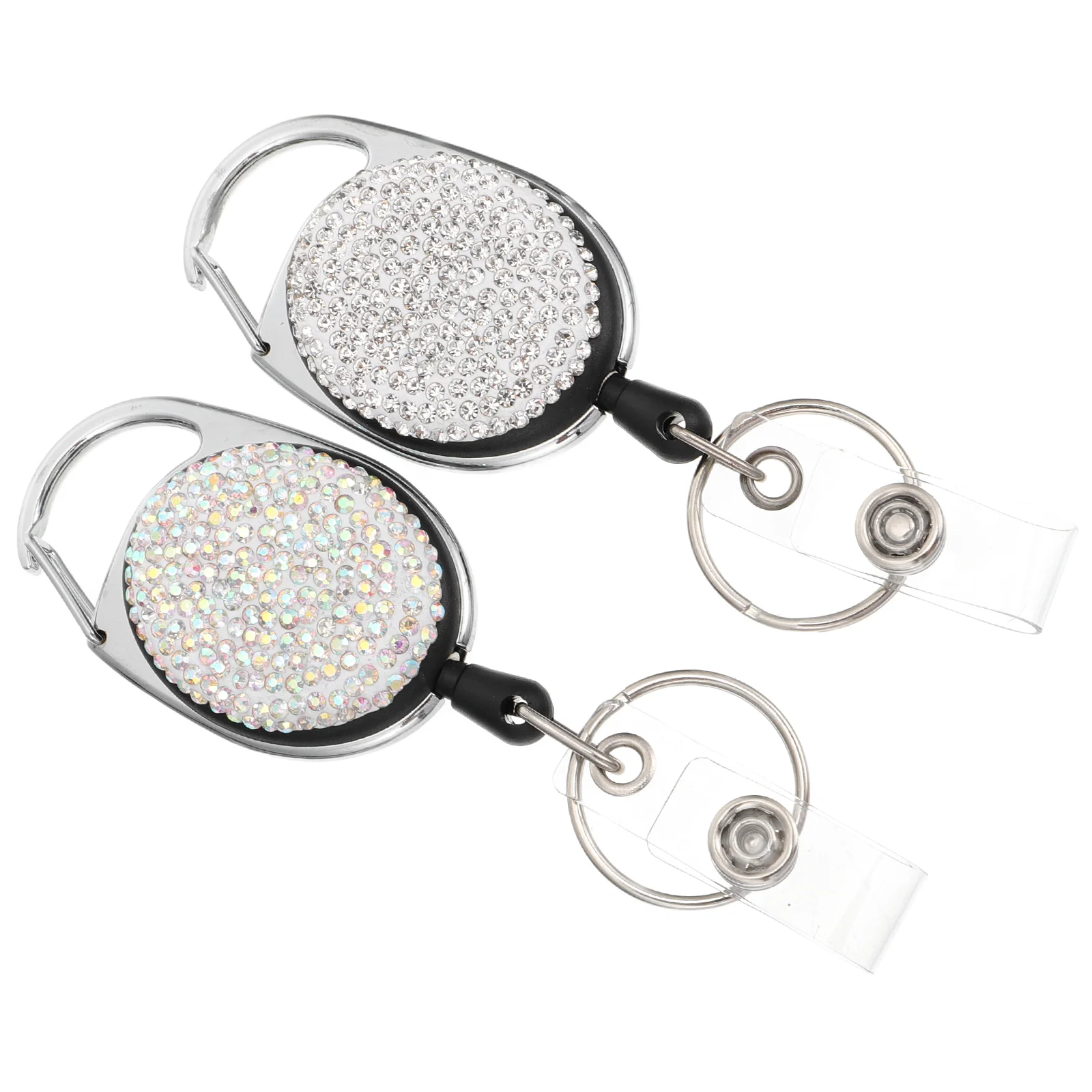 2 Pcs Retractable Keychain Rhinestone Badge Reel Surface Zinc Alloy Office ID Cards Clip Buckle Nurse Ring Accessories for desk shiny zinc crystal studded lady shoe trinket box high social heels shoe trinket jewelry box crystal shoe ring holder