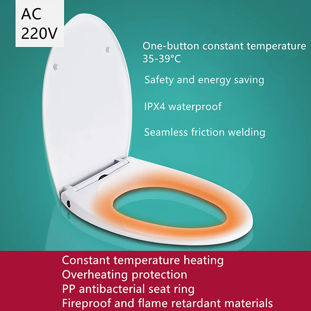 220V PP Seat Heating Toilet Seats Cover Constant Temperature Waterproof  Buffer Slow-close Toilet Lid Suitable For V-shaped