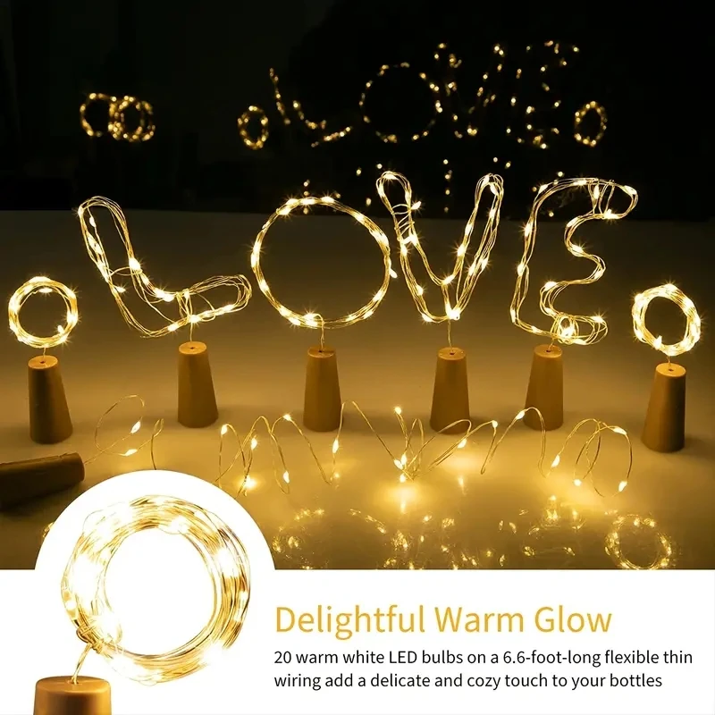 1PC 20 LED Wine Bottle Cork Copper Wire String Lights 2M Battery Powered Fairy Lights Christmas Valintine DIY Decoration