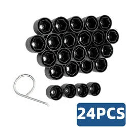 24pcs Black 17mm Car Wheel Hub Nut Covers with Hook (24PCS)