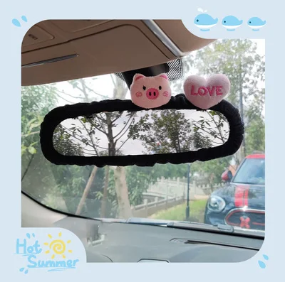 Female Car Rearview Mirror Cover Decoration Cartoon Lovely Pig Auto Seat Belt Cover