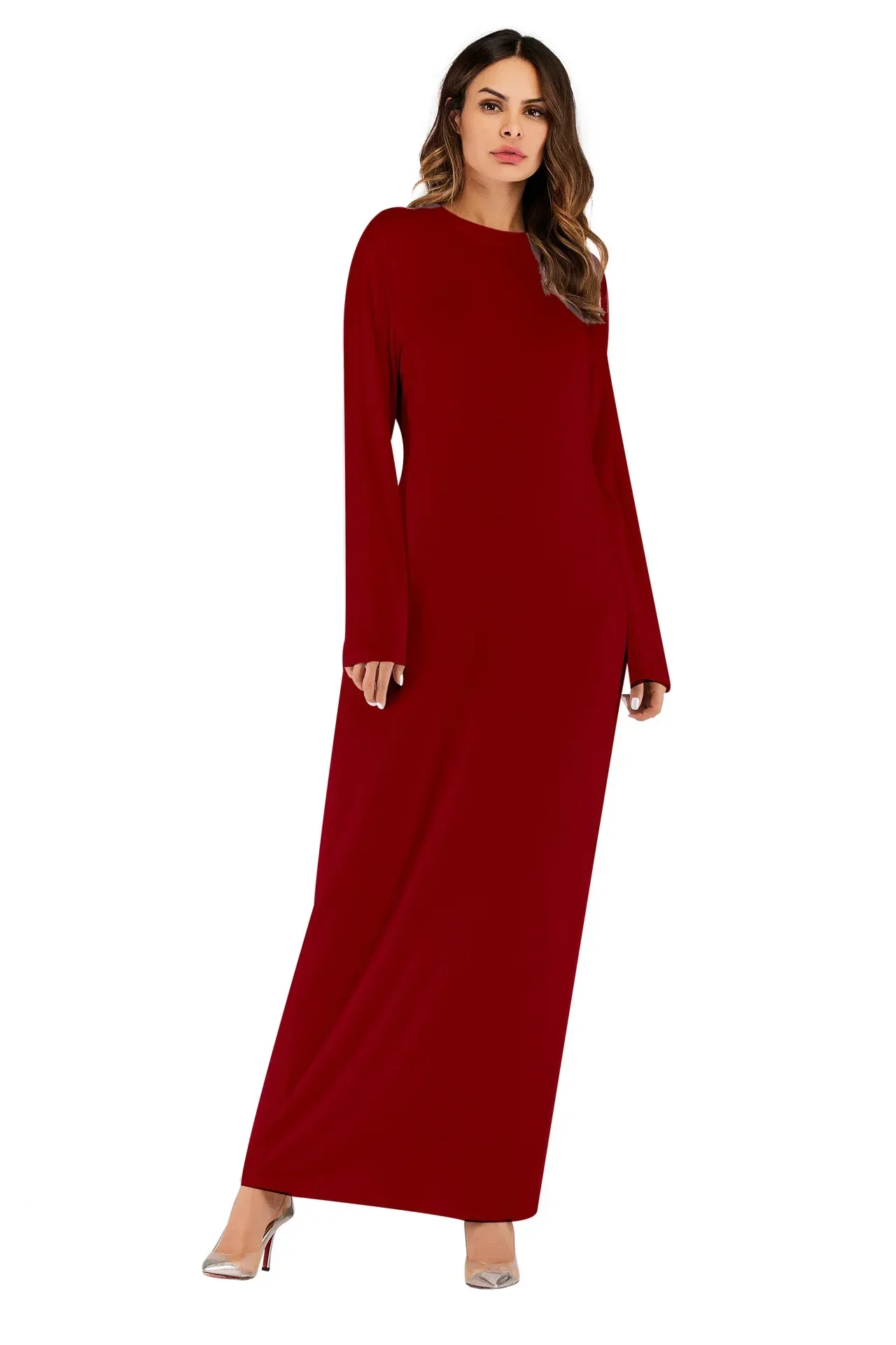 New High-Neck Bottoming Dress for Ladies Casual Abaya Inner Muslim Dress Islamic Long Sleeve  Muslim Inner Dress