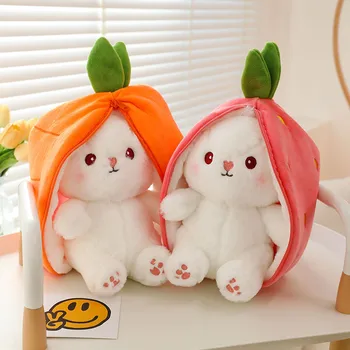 35-60cm Giant Size Lovely Rabbit Turn to Caot Strawberry Dolls Doll Fruit Transfigured Bunny Plush Toy Stuffed