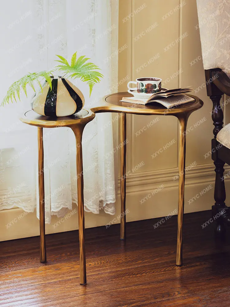 

Living Room Retro Storage Corner Table Simple Design Round Table Home Tea Table Sofa Brass Middle Ancient Side Table