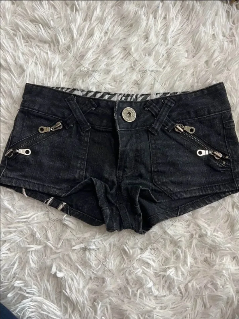 American Street Hip-hop Fashion Striped Loose Low Waist Shorts Women in Summer New Harajuku Y2K Casual Slim Multi-pocket Jeans 3