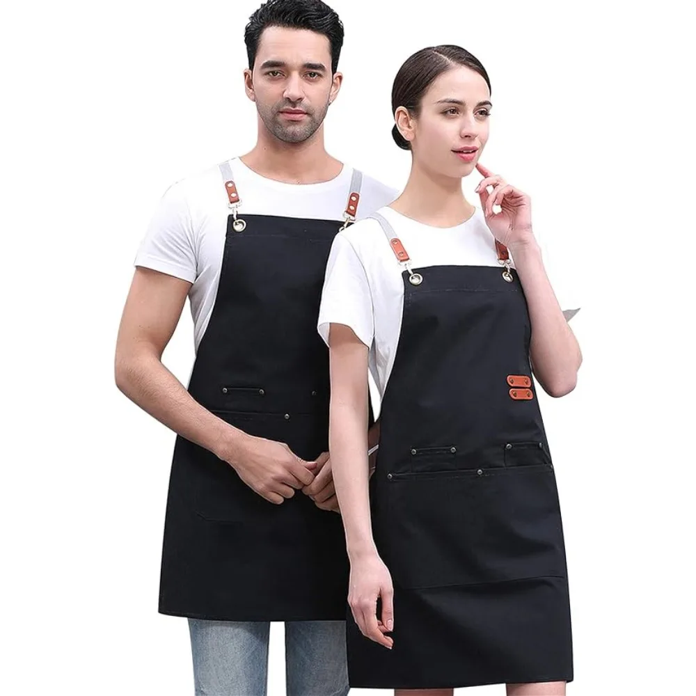 

Waterproof Kitchen Apron for Men Women Baristas Grill Apron With Pockets Cleaning Pinafore Restaurant Shop Waiter Work Uniform