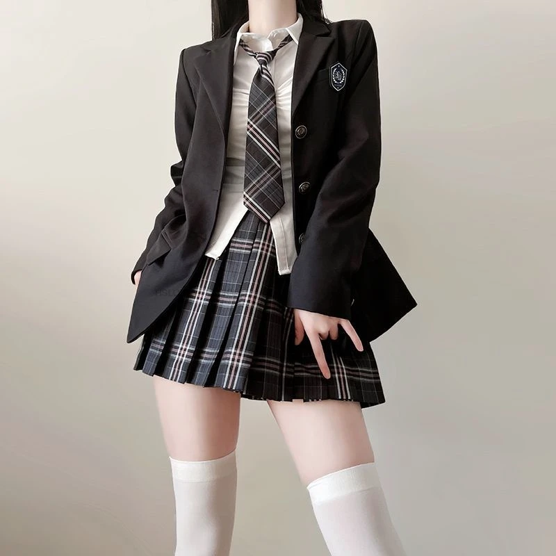Japan Korea AUTUMN JK Japanese School Uniform Jacket Girls Multicolor Graduation Outfit Academy Sexy Pleated Skirt Tie Set