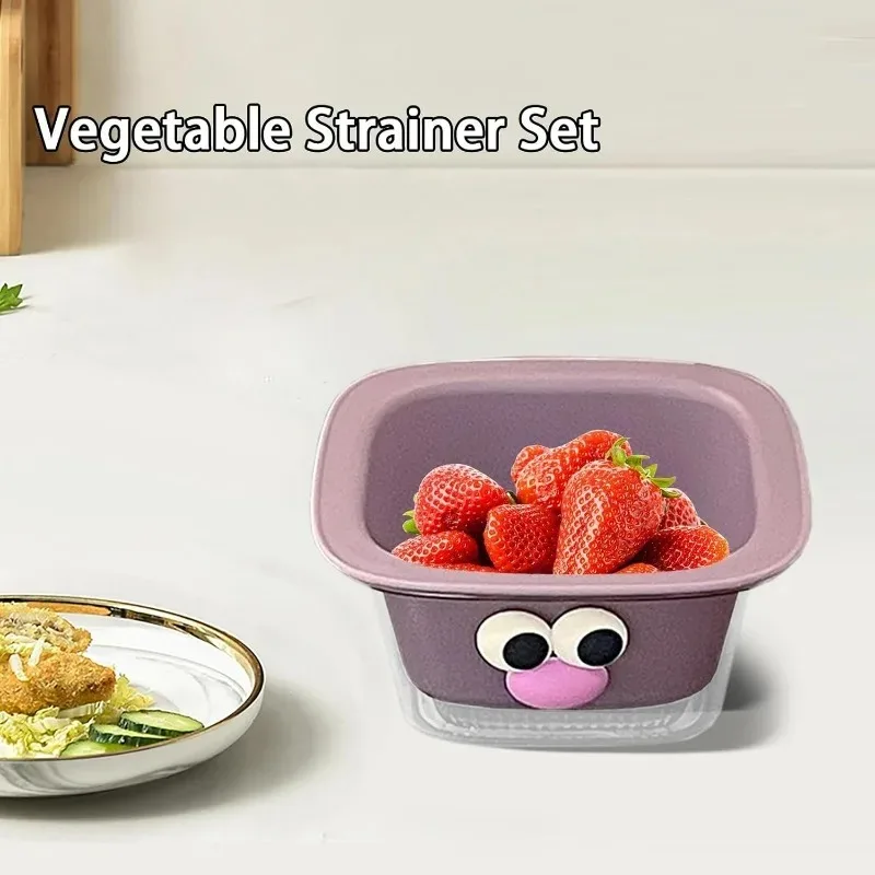 Collapsible Drain Basket Kitchen Strainer Colander Bowl Small Double Layer Drain Basin and Basket Cute Double-Layer Separation Design Kitchen Colander