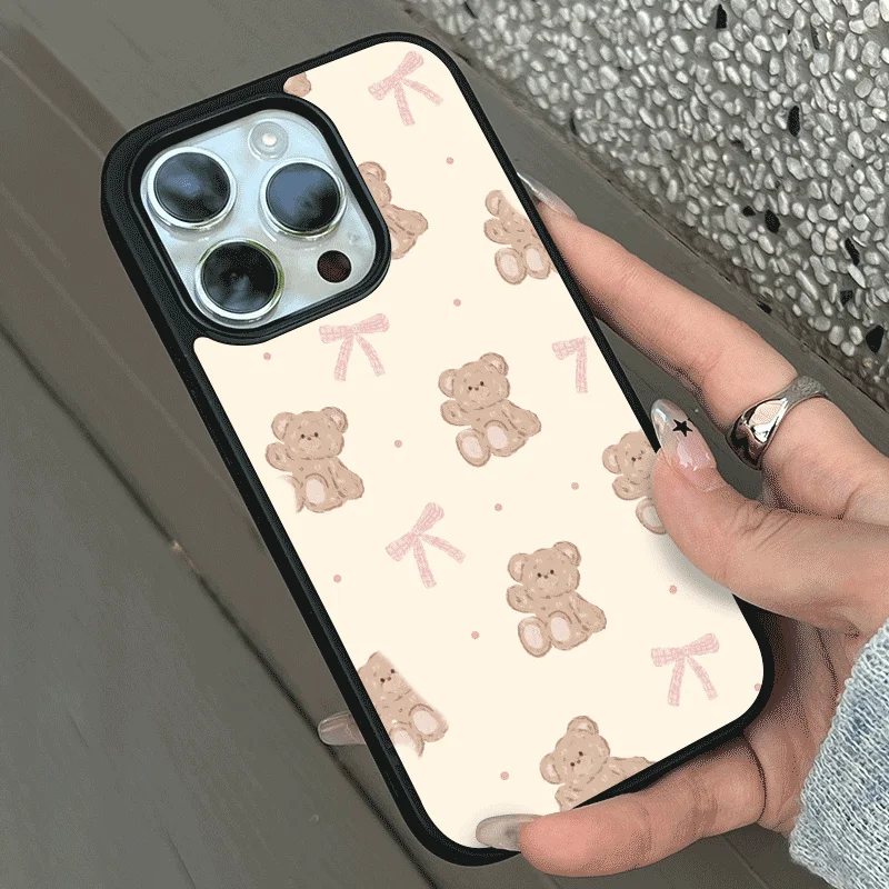 Pink Butterfly Bear Black Soft Kawaii Vintage Phone Case