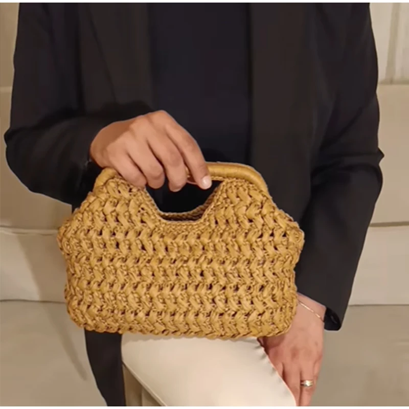 Luxury Natural Fiber Woven Straw Clutch Bag for Women