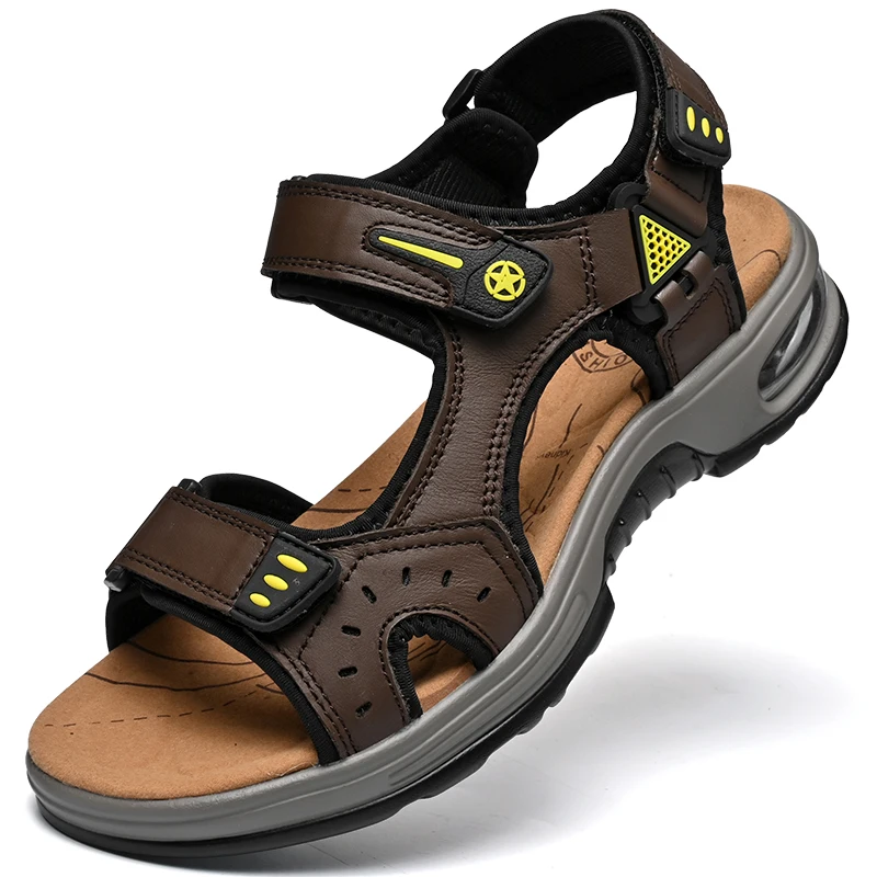 Sandales d'été en cuir véritable pour hommes, chaussures décontractées respirantes, Design à la mode, sandales de plage en plein air à fond souple, grande taille 46, nouvelle collection 1 Sandales d'été en cuir véritable pour hommes, chaussures décontractées respirantes, Design à la mode, sandales de plage en plein air à fond souple, grande taille 46, nouvelle collection 1