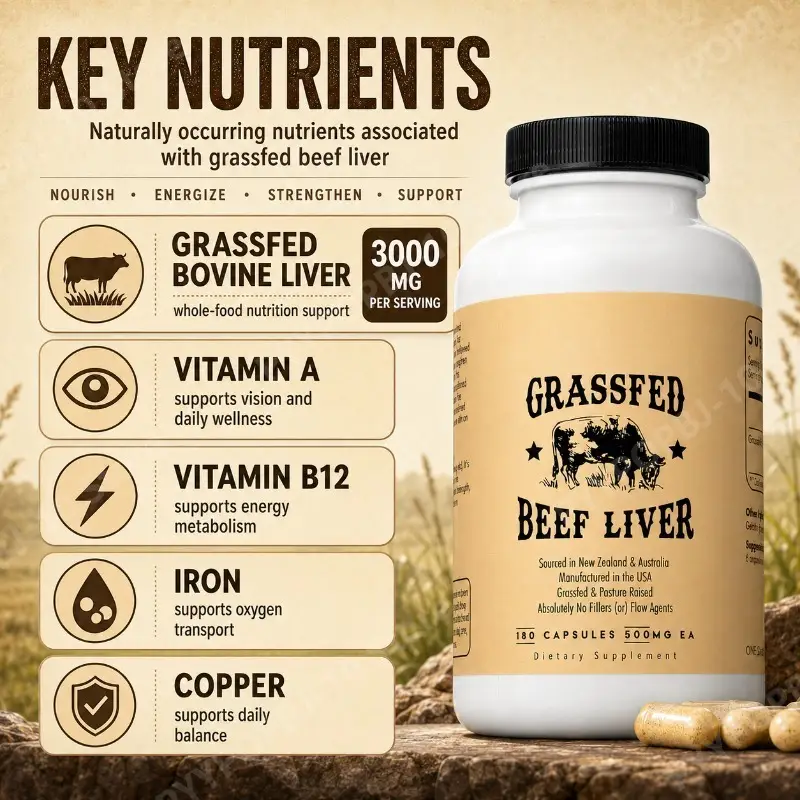 Grass Fed Beef Liver Capsules 180 Count 500mg Each Bovine Liver 3000mg Per Serving Whole Food Daily Nutrition - Image 3