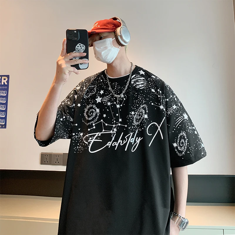 

2024 new men's short-sleeved fashionable casual loose oversized t-shirt high street trendy hip-hop streetwear men's clothing