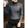 England Style Spring Autumn Solid Color Long Sleeve Sweater Knitted Men's Clothing Half High Collar Screw Thread Pullover Tops 4