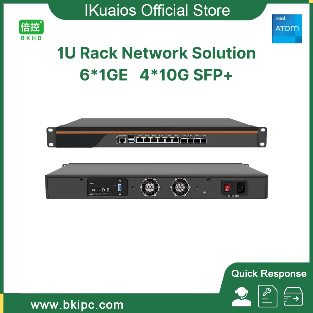

IKuaiOS 1U Rack Server Denverton C3000 intel Atom 6L4S 6x1G i350 Ethernet 4x10G x553 SFP+ Router Firewall Network Solution