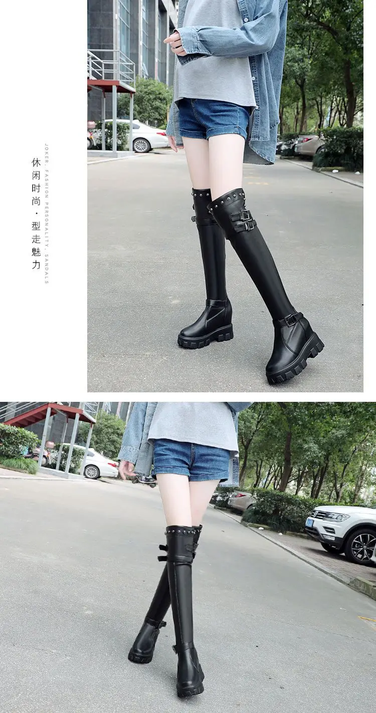 Winter 2024 Wedges Warm Shoes Black High Heel Women Over The Knee High Boots Female Fashion Rivet Sneakers Tight High Boots Lady
