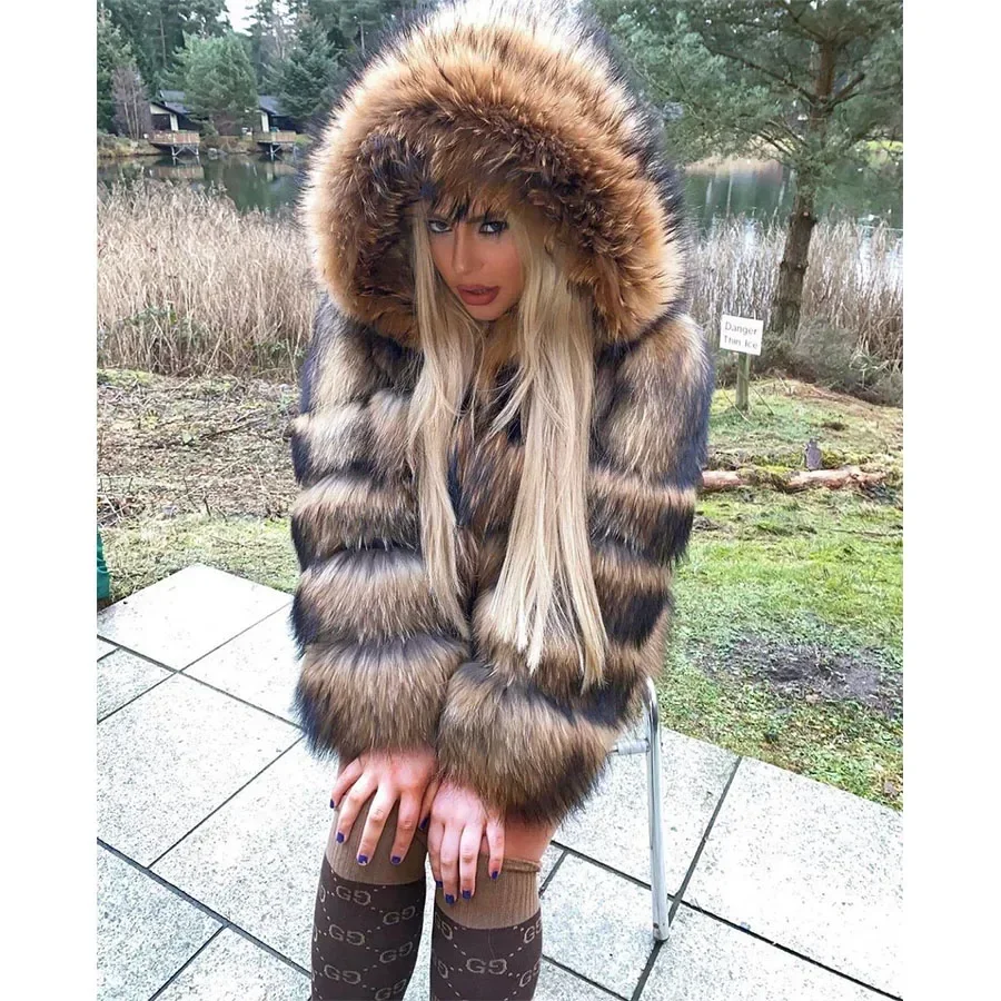 MAOMAOKONG Super Hot Winter Women Luxury Thick Real Raccoon Fur Coat Natural Fox Fur Jacket Plus Size Furry Jackets Female Vest 4