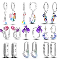 925 Sterling Silver Hoop Earring Moon Sun Original Earring Pendent Zircon Heart Shape Star Eardrop For Women Girl Making Jewelry