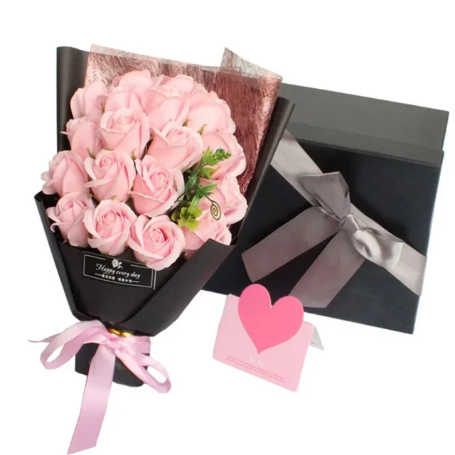 Soap Flower Bouquet with Gift Box Beautiful Flora Scented Bath Soap Flower in Case for Anniversary Valentine's Day Mother Day 4