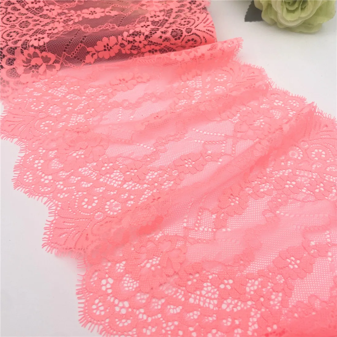 3M/Lot 1.5M/pc Width 9 3/4 inch (25cm) Non-Elastic Orange Eyelash Lace Trim Lingerie Sewing Craft DIY Apparel Fabric Accessory 3