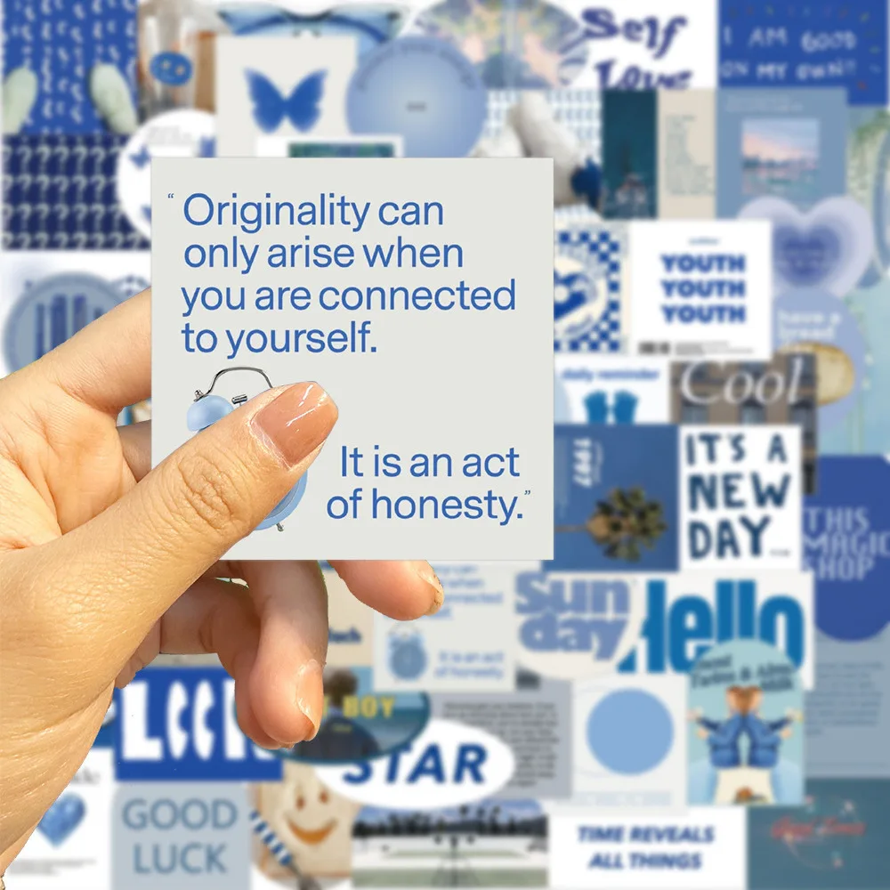 57pcs Blue INS Style Notebooks Graffiti Decorate Stickers Guitar Luggage DIY Creative PVC Waterproof Stickers