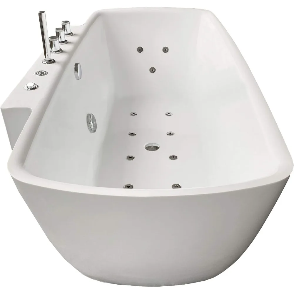 Whirlpool Bathtub with Hydraulic Massage Vortex Jet and Adjustable Bubble Injection System, Handheld Shower, Center Drainage 4