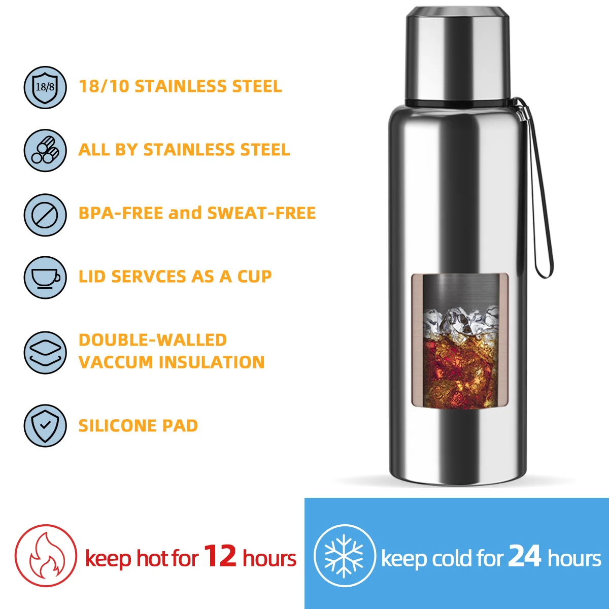 2/2.5/3L Large Capacity Thermos Bottle Stainless Steel Insulated Water Bottle Outdoor Portable Vacuum Flask for Coffee Beverages