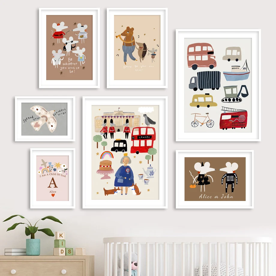 

London Bus Queen Car Peace Dove Mouse Bat Wall Art Canvas Painting Nordic Posters And Prints Wall Pictures Baby Kids Room Decor