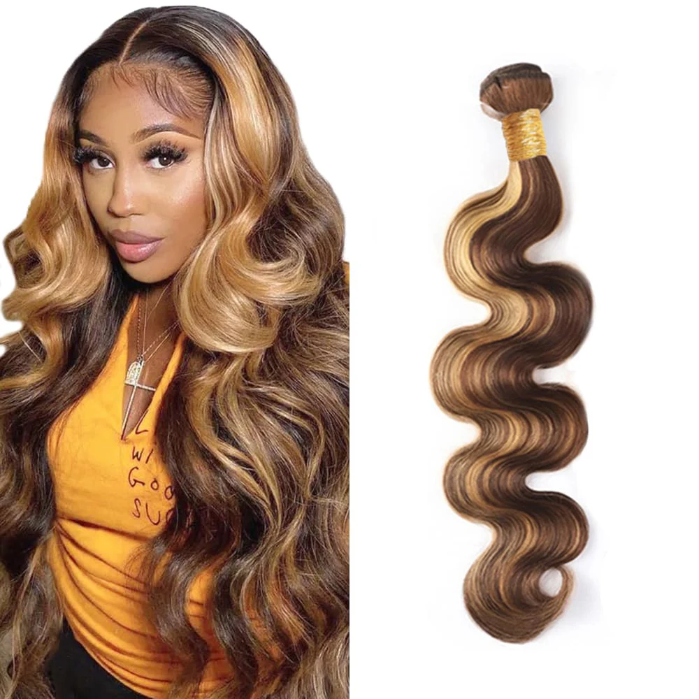 P4-27 Highlight Human Hair Bundles Body Wave Bundles 100% Human Hair Brown Remy Weave Extensions For Woman human hair bundles