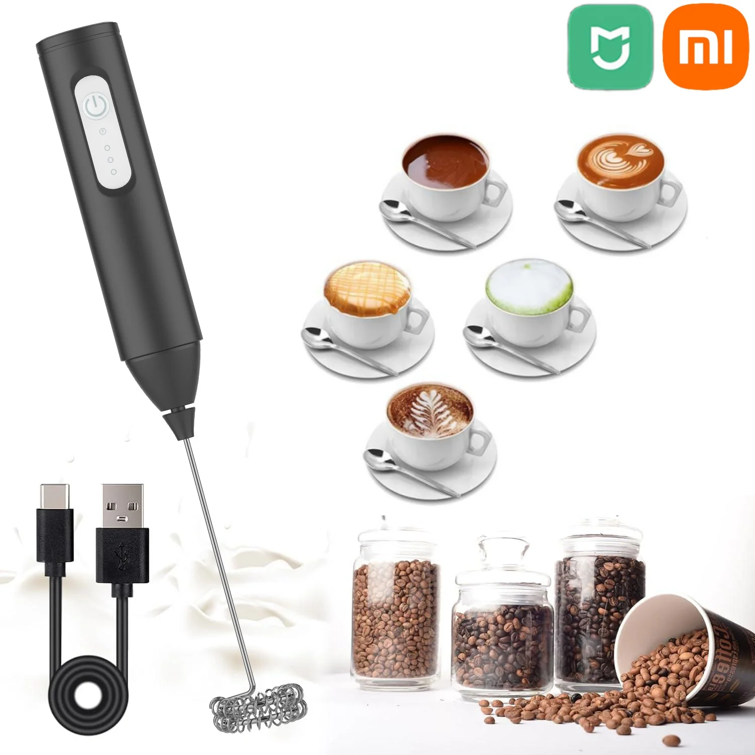 Xiaomi Electric Wireless Milk Frother Handheld Mini USB Rechargable 3 Speeds for Coffee Cappuccino Cream