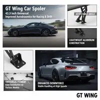 GT Wing car spoiler, 110 cm universal spoiler with single deck, adjustable lightweight aluminum, car rear spoiler wing, racing spoiler BGW/JDM drift black 5