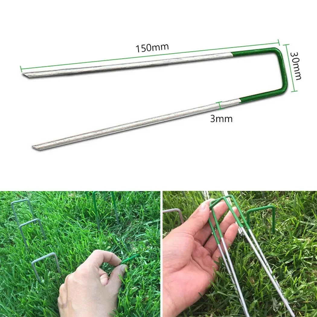 Description Picture 4 of item20pcs Garden Stakes Galvanized Landscape Staples U-Type Turf Staples For Artificial Grass Rust Proof Sod Pin Stake Lawn Pegs Mat