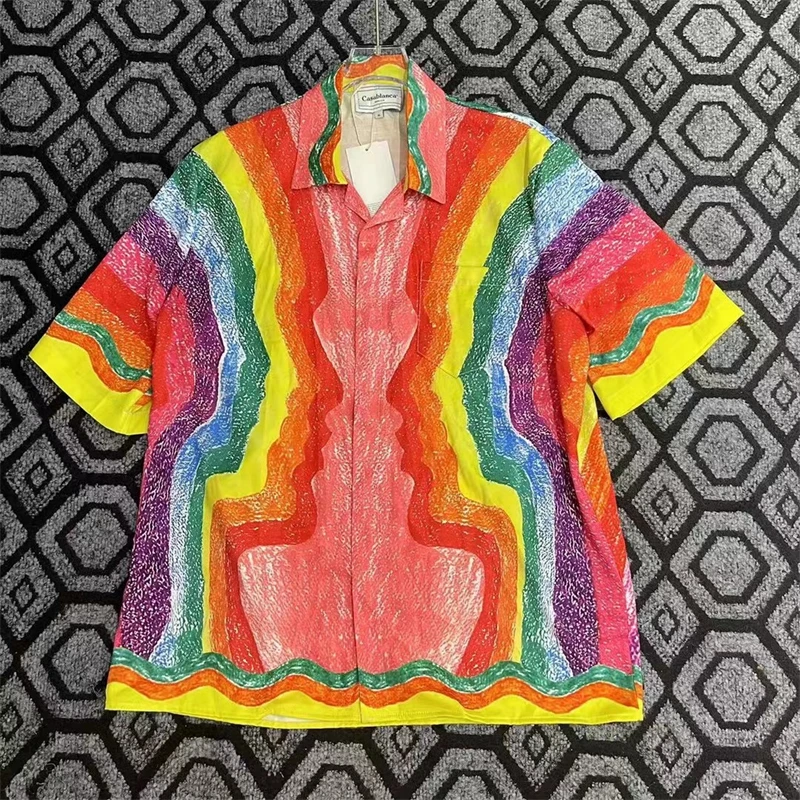 

23SS High Quality New Casablanca Full Color Printing Shirt Men Women Hawaii Beach Silk Shirts