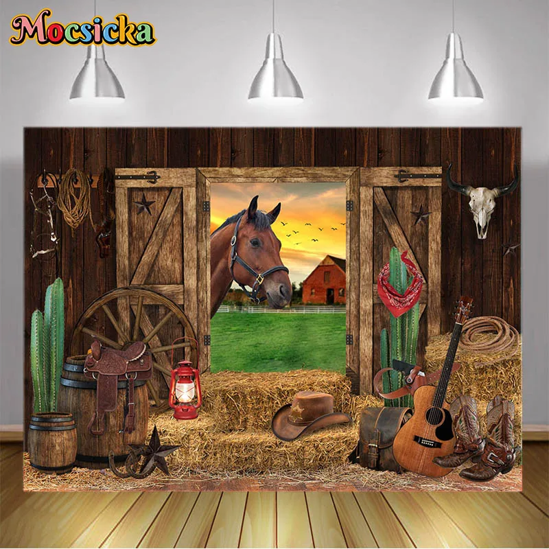 

Western Barn Party Backdrop for Cowboy Mexican Music Carnival Birthday Background Cactus Wooden Wallpaper Decor Kids Baby Shower