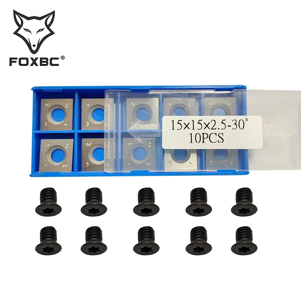 

FOXBC 15mm Square Carbide Cutter Inserts 15x15x2.5mm for Woodworking Spiral Helical Planer Head and Lathe Turning Tools 10PCS