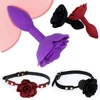 Rose Flower Silicone Mouth Gag Sexy Retro BDSM Bondage Ball Gag Dog Slave Flirting Adult Game Sex Toys Roleplay Anal Plug Set 1