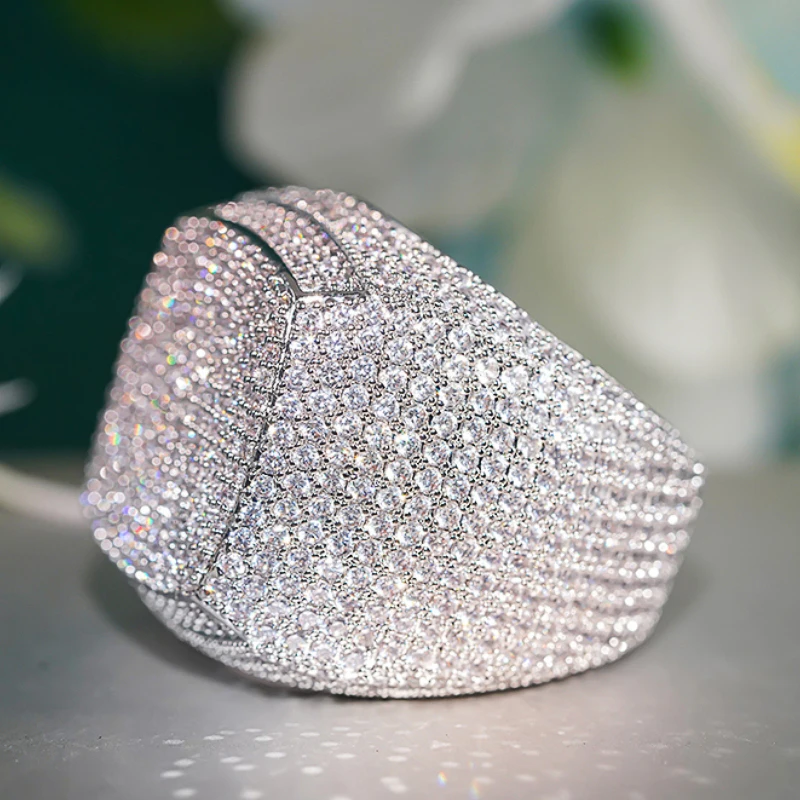 Huitan Funkelnder voller Bling Iced Out Fingerring für Damen, Luxus-Antragszubehör, Micro Pave Zirkonia-Schmuck für Party – Detail 15