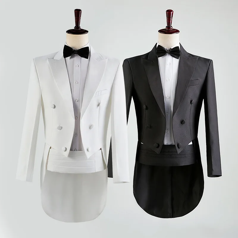 

Fashion Men's Suits 2 Piece Stage Costumes British Court Tuxedos Mid Length Formal Wedding Dresses Male Blazer Jacket Pants Sets