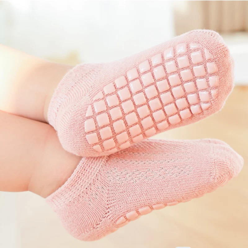 여아 남아용 부드러운 면 바닥 양말, 미끄럼 방지 보트 양말, 봄 여름 양말, 단색, 0-5, 5 켤레