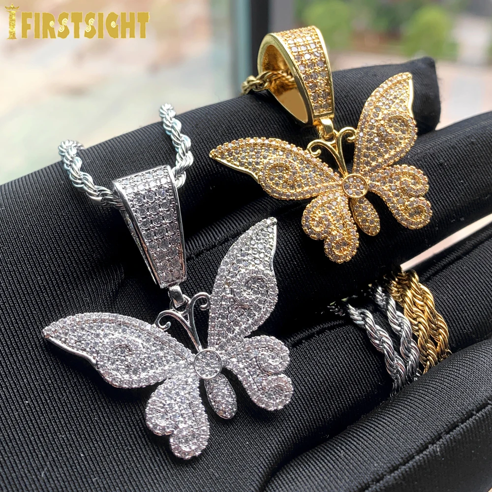 Chain Butterfly Choker Mens Cubic Zirconia Male Butterfly Necklace