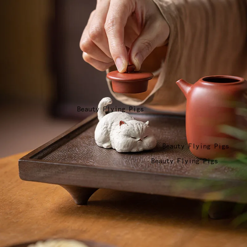 Yixing Semi Handmade Purple Clay Cute Cat Tea Pet Boutique Can Be Raised Creative Tea Play Small Ornaments Tea Set Accessories