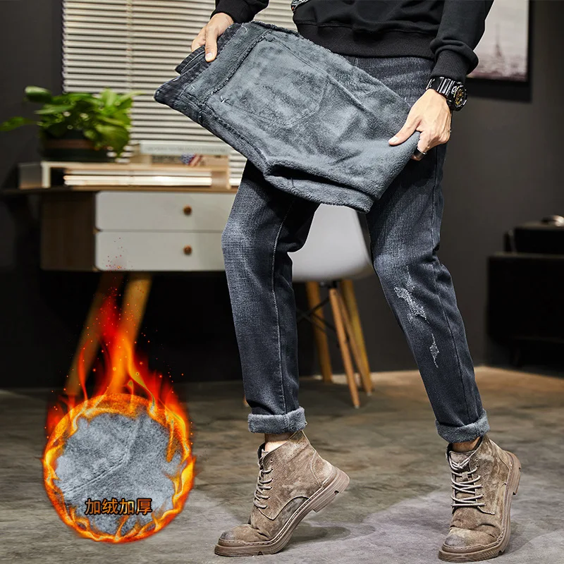 Cold-proof Windproof Thermal Pants 2022 New Men's Jeans Denim Brand Autumn Winter Fashion Trouser man Jeans Warm Flocking Wool
