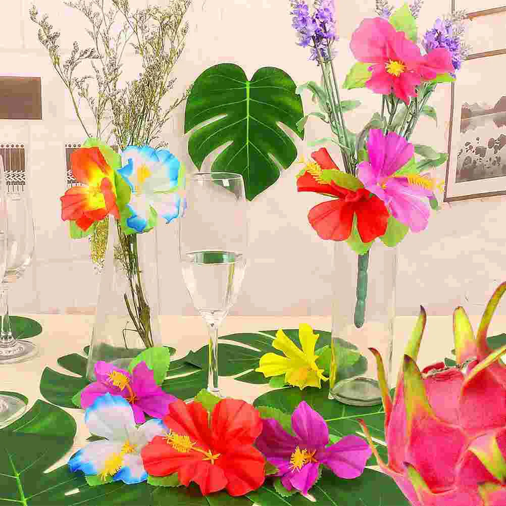 

72Pcs Simulation Flower Hawaii Decors Fake Hibisci Ornaments(Random Color)