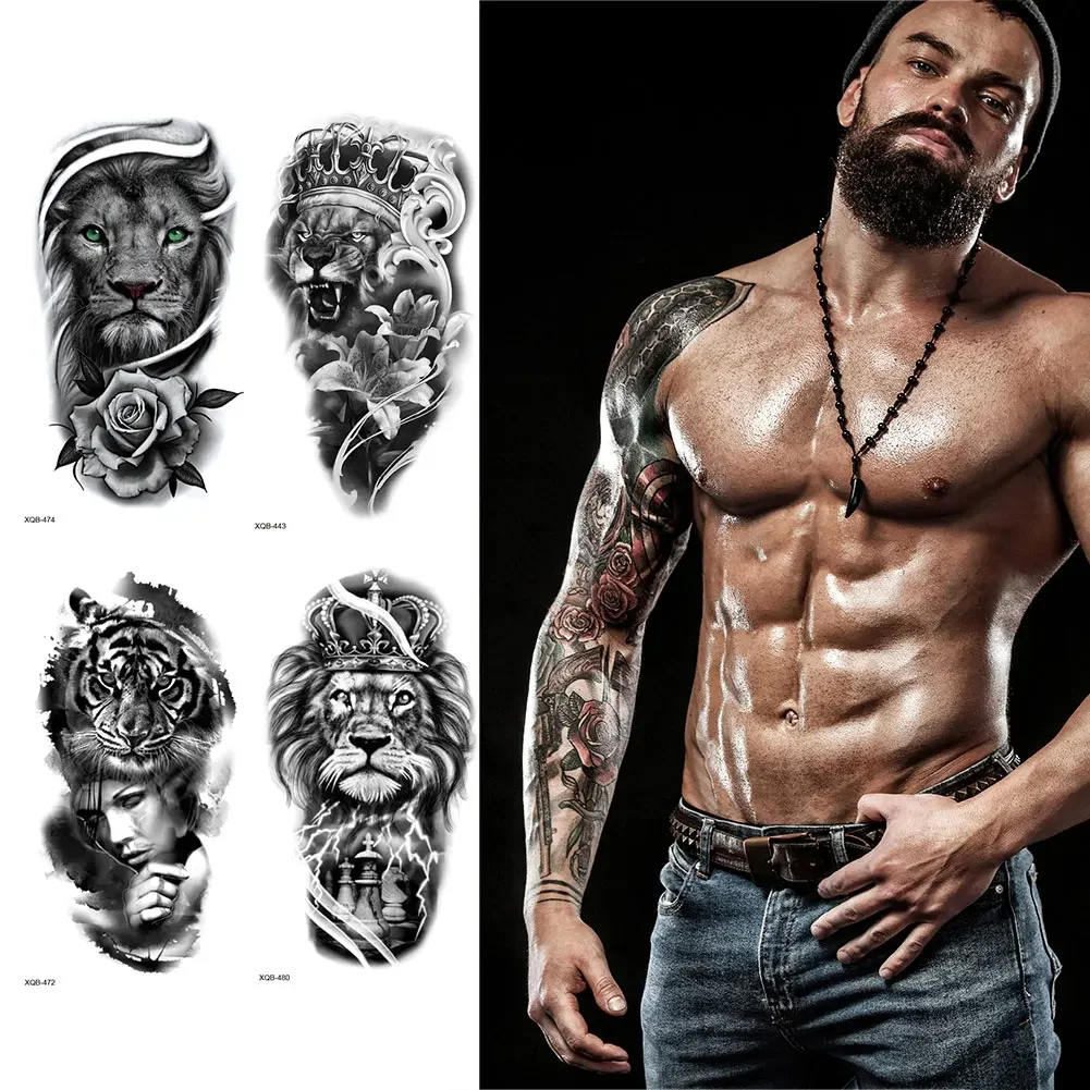 

Creative Flower Half Arm Cool Waterproof Fashion Tattoo Stickers Lion Animal Tiger Men Women Female Snake Tattoo Stickers