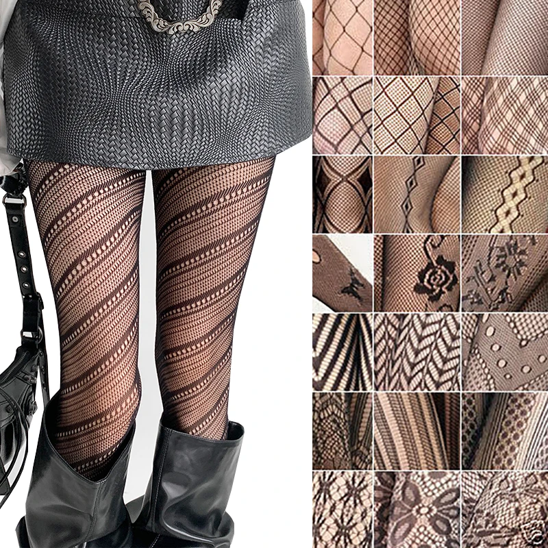 Woman Girls Fashion Punk Gothic  Fishnet Stockings Snake Skull Striped Mesh Tights Panties Lolita Plus Size Pantyhose Leggings
