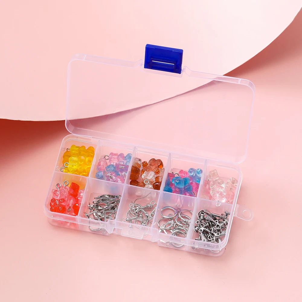 65Pcs/Box Colorful Resin Bear Pendants Alloy Earrings Findings for DIY Earrings Necklace Jewelry Making Accessories