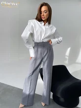 

Clacive Women Blue Office Trousers Fashion High Waist Belt Straight Pants Ladies Elegant Loose Gray Pants Female Clothing 2022