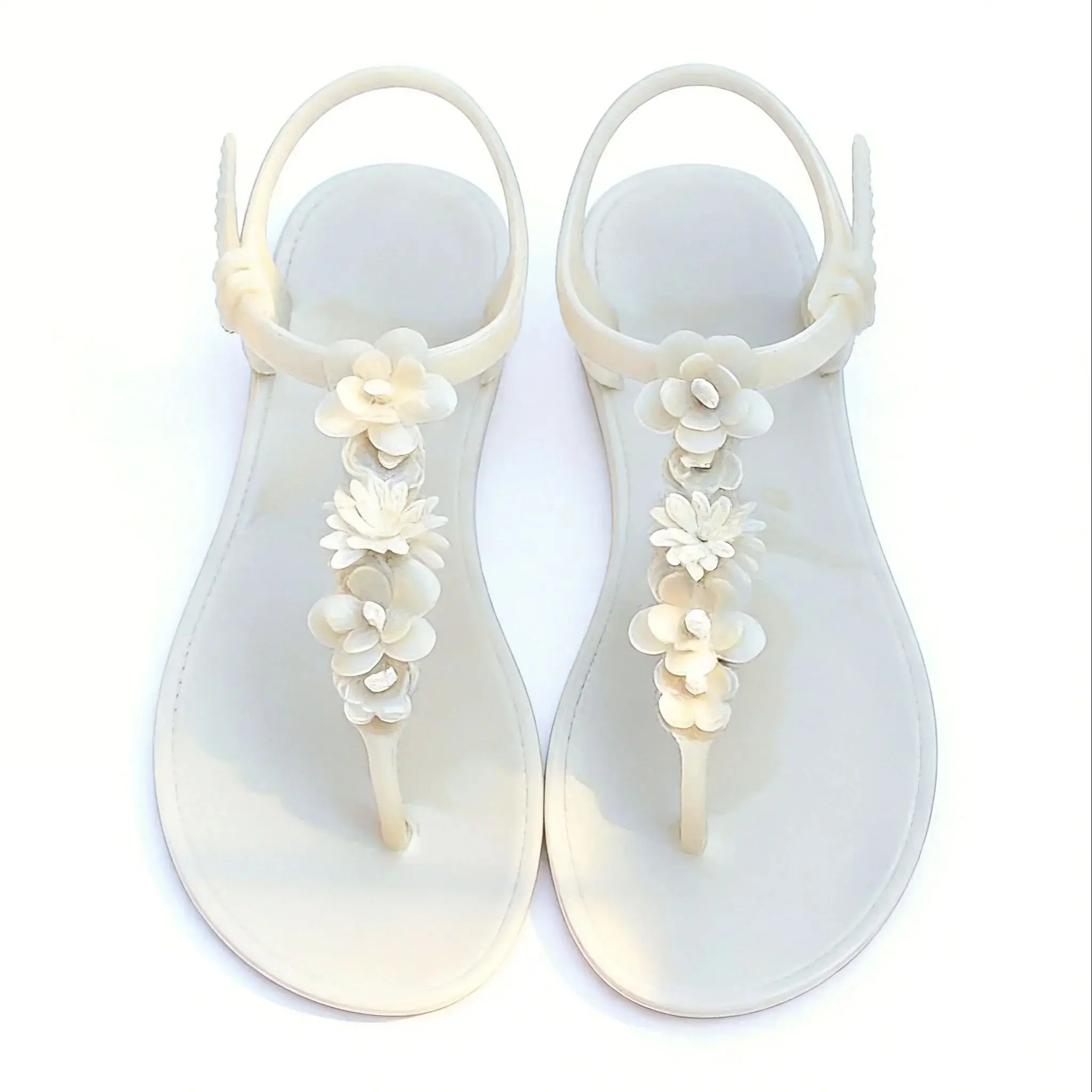 Women's Flat Jelly Sandals Comfort Water Summer Beach Jellies Thong Sandals Ladies Floral Flip Flops T-strap Slides_vogvips.com