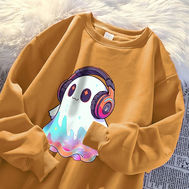 Cute Ghost With Headphones Boy Pullover Fashion S-Xxl Autumn Sweatshirt Vintage High Quality Camisa Simple Casual Sportswear customized hoodies men hoodie