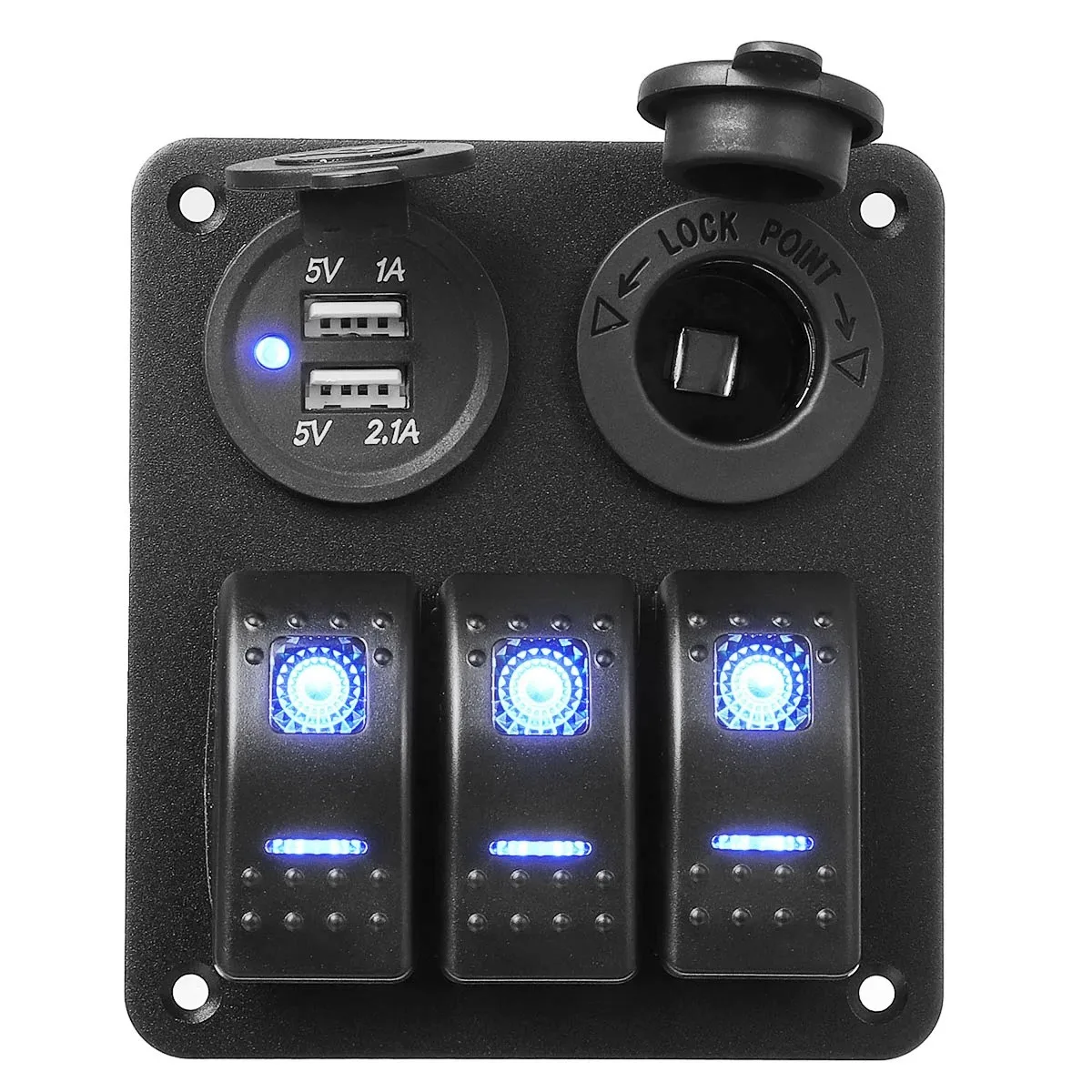 

3 Gang Waterproof Digital Rocker Toggle Switch Panel 3.1A Dual USB Slot Socket with Fuse Voltage Display Marine 12-24V